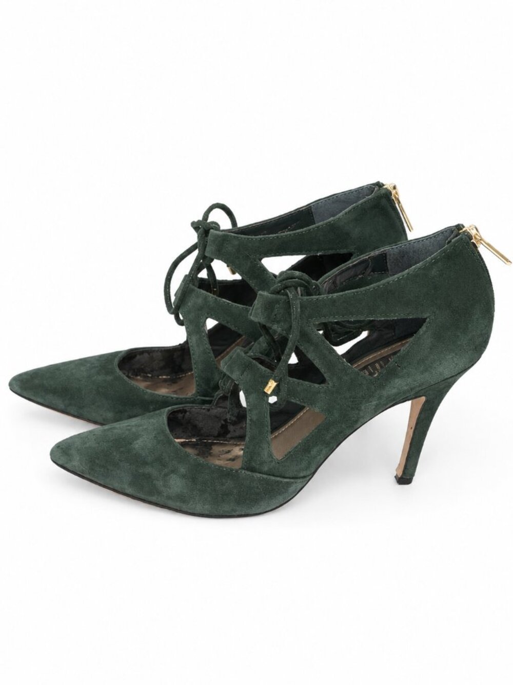 White House Black Market Dark Green Suede Lace-Up Heels Size 7.5